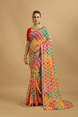 MAHARAJ SAREES Digital Print Leheria Georgette Saree(Multicolor)