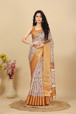 J6 Designers Printed Madhubani Cotton Silk Saree(Multicolor)