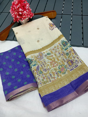 AARAANA Woven Kanjivaram Linen Saree(Cream)