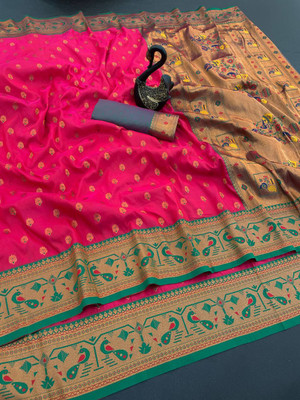 GATISHVAM TEXTILE Woven Paithani Art Silk Saree(Pink)