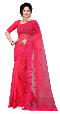 SPAREN CREATION Self Design Bollywood Net Saree(Pink)