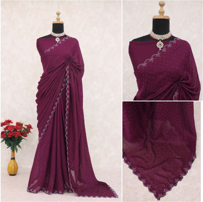 SAII CREATION Embellished Bollywood Silk Blend Saree(Purple)