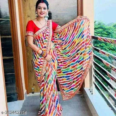 LAKHADATARI PRINTS Printed Leheria Georgette Saree(Multicolor)