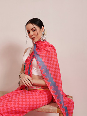 SILK ZONE Printed Bollywood Mulmul Saree(Pink)
