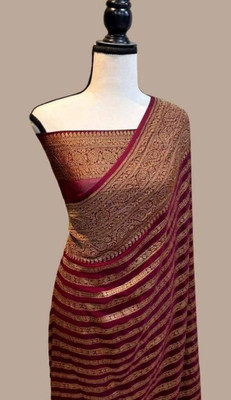 Neel Fashion Self Design Banarasi Silk Blend Saree(Maroon)