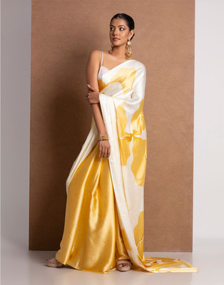 STAVA CREATION Printed Bollywood Pure Silk Saree(Yellow)