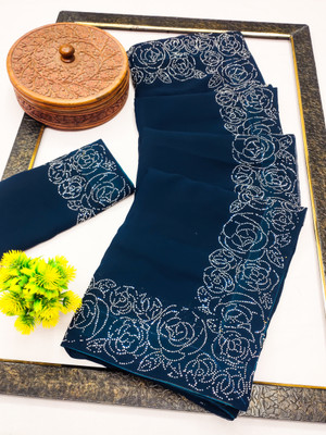 SOJITRA IMPEX Dyed Bollywood Georgette Saree(Dark Blue)