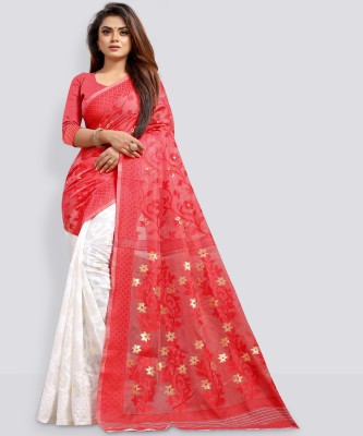 Regaz Woven Jamdani Cotton Silk Saree(Red)