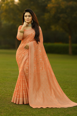 Saadhvi Woven Banarasi Cotton Blend Saree(Orange)