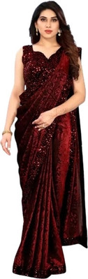 online bazaarr Embellished Bollywood Lycra Blend Saree(Maroon)