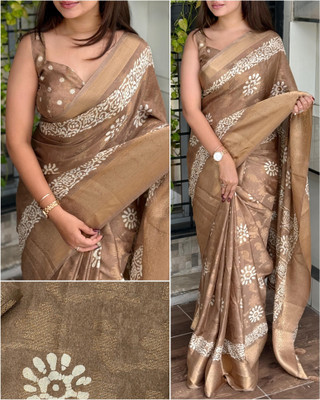 Divastri Printed Bollywood Silk Blend Saree(Beige)