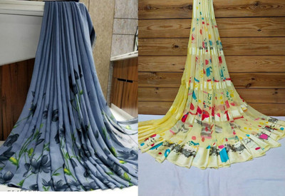 Sitanjali Floral Print Bollywood Georgette Saree(Pack of 2, Grey)