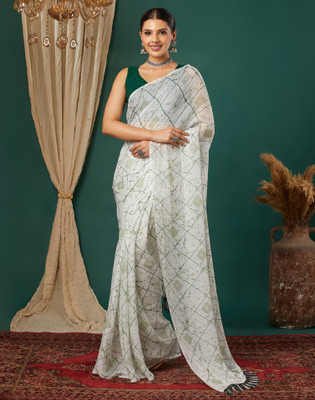 Divastri Printed, Striped, Embellished Bollywood Georgette Saree(Green, White)