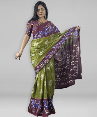 Divastri Printed Ikkat Cotton Blend Saree(Light Green)