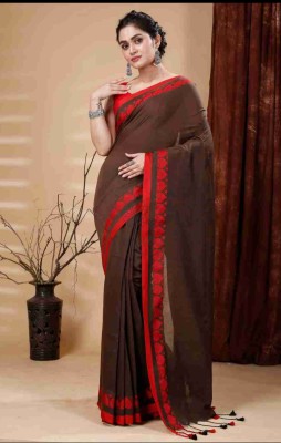 Sandhyatara Woven Handloom Pure Cotton Saree(Brown)