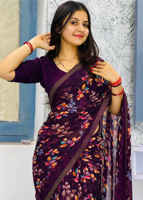 TELIRAJ.FASHION. Printed Bollywood Georgette Saree(Purple)