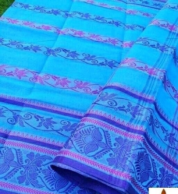 Sthaker Self Design Handloom Cotton Blend Saree(Yellow)