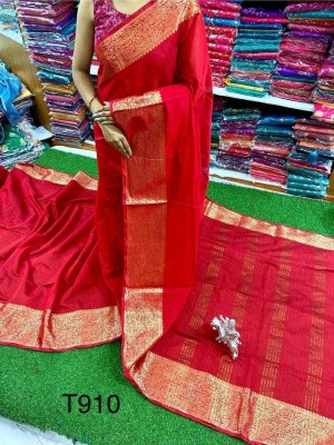 AMIT STORE Self Design Handloom Cotton Silk Saree(Red)