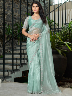 Sareemall Embellished Bollywood Organza Saree(Light Green)