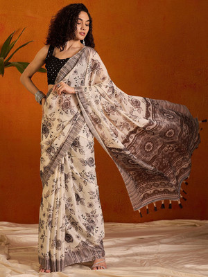 Anouk Rustic Printed Daily Wear Georgette Saree(Cream)
