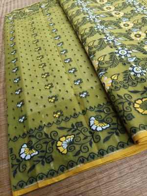 KhayaFashion Woven Tant Pure Cotton Saree(Pack of 2, Dark Green)