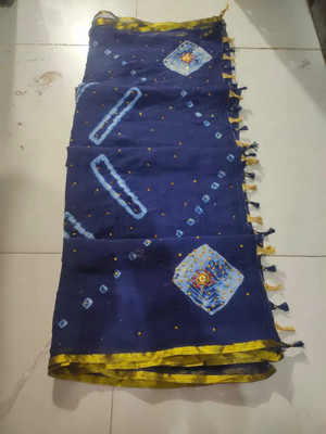 KAKADIYA CREATION Self Design, Color Block, Hand Painted, Graphic Print, Floral Print Bandhani Chiffon Saree(Blue)