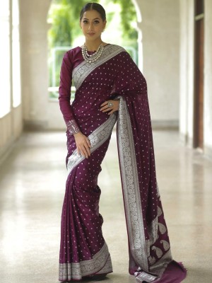 THAETA Printed Kanjivaram Pure Silk, Art Silk Saree(Purple)