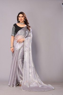 yourwish Solid/Plain Bollywood Tussar Silk, Art Silk Saree(Grey)