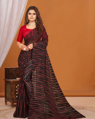 Jayu Embroidered Leheria Georgette Saree(Brown)