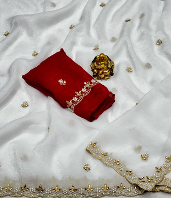 Ethina Fashion Embellished Bollywood Jimmy choo Saree(White)