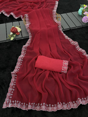 Yashvisaree Floral Print, Embellished Bollywood Silk Blend Saree(Pink)