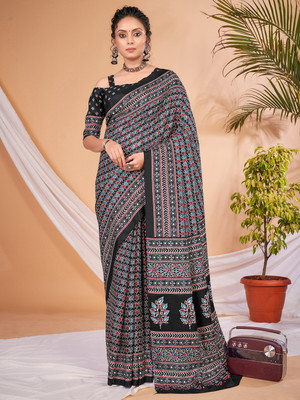 Divastri Digital Print Chanderi Silk Blend Saree(Black)