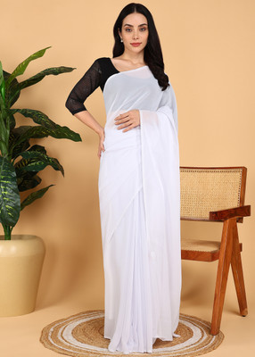 Bajrang Sarees Solid/Plain Bollywood Georgette Saree(White)
