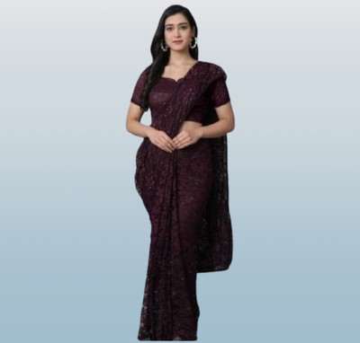NORAFLEX Embroidered Bollywood Net Saree(Purple)