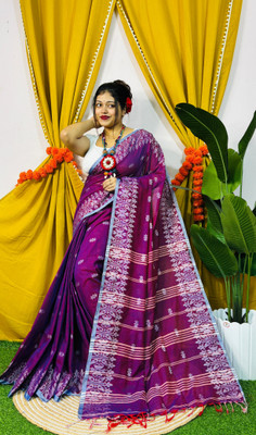 PARTHA BISWAS Self Design Handloom Cotton Blend Saree(Brown)