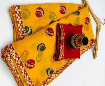 SIFAH FASHION Printed Bandhani Georgette Saree(Red)