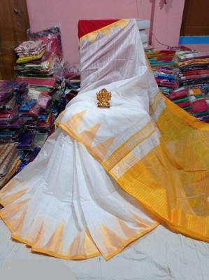 manoramash Self Design Handloom Cotton Silk Saree(White)