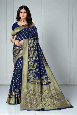 SAREEFLAME Woven Banarasi Art Silk, Cotton Silk Saree(Blue)