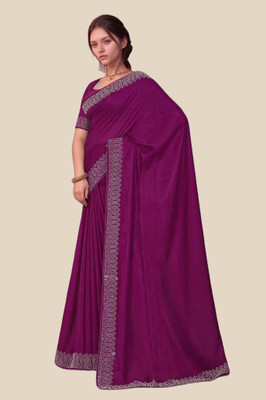 Lajamani Fashion Solid/Plain, Self Design Bollywood Georgette Saree(Purple)