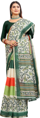 ASHTA Printed Kanjivaram Pure Cotton, Cotton Linen Saree(Green)