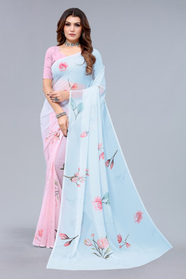 APERA Digital Print, Floral Print, Printed, Graphic Print Daily Wear Georgette Saree(Pink, Light Blue)