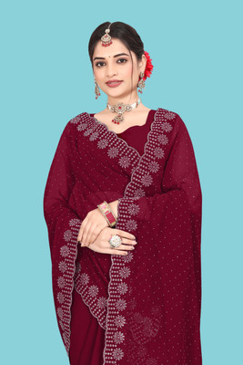 Shiv Febric Embellished Banarasi Georgette Saree(Maroon)