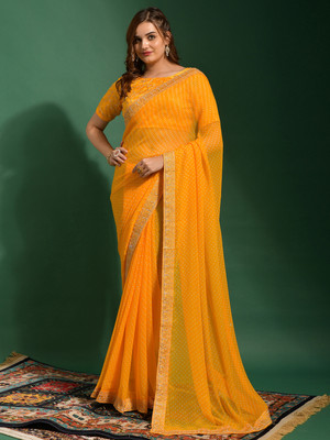 Divastri Embroidered Bandhani Georgette Saree(Yellow)