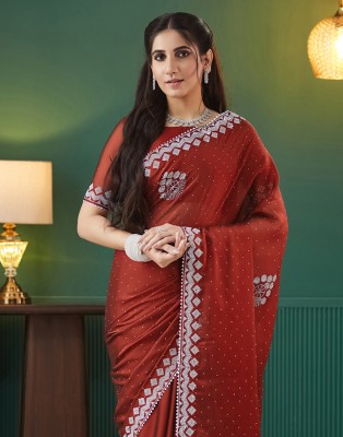 Samah Embellished, Self Design Bollywood Georgette, Lace Saree(Red)