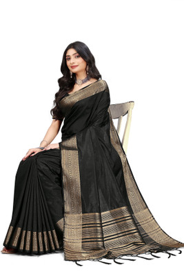 Aarunika IC Solid/Plain Bollywood Pure Silk Saree(Black)