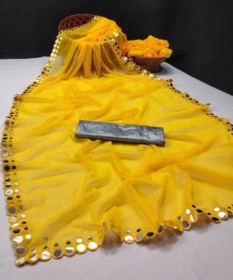 DHARMEE Embellished Bollywood Georgette Saree(Yellow)