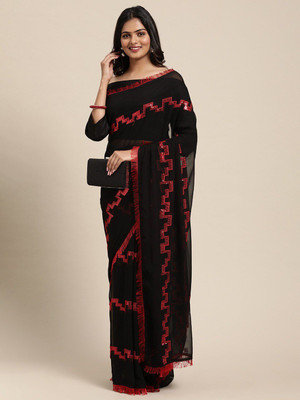 Sangria Printed Daily Wear Georgette Saree(Black)