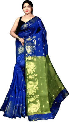 SPFashion Woven Tant Pure Cotton Saree(Blue)