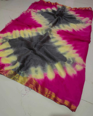 VL SAREES Hand Painted Bandhani Chiffon Saree(Pink, Grey)