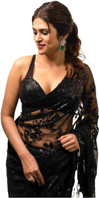 Mahalaxmi Fashion Embroidered Bollywood Net Saree(Black)